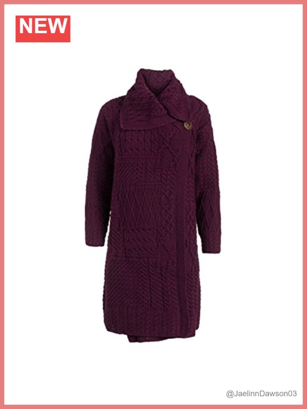 Irish Knit Merino Wool Long Cardigan Single Button Coat
